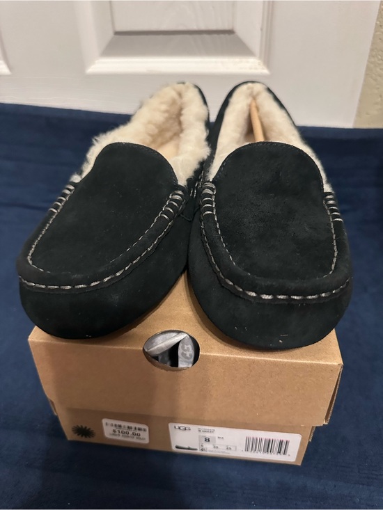 UGG Men’s Black Suede Slip-On Loafers with Brown Rubber Outsoles